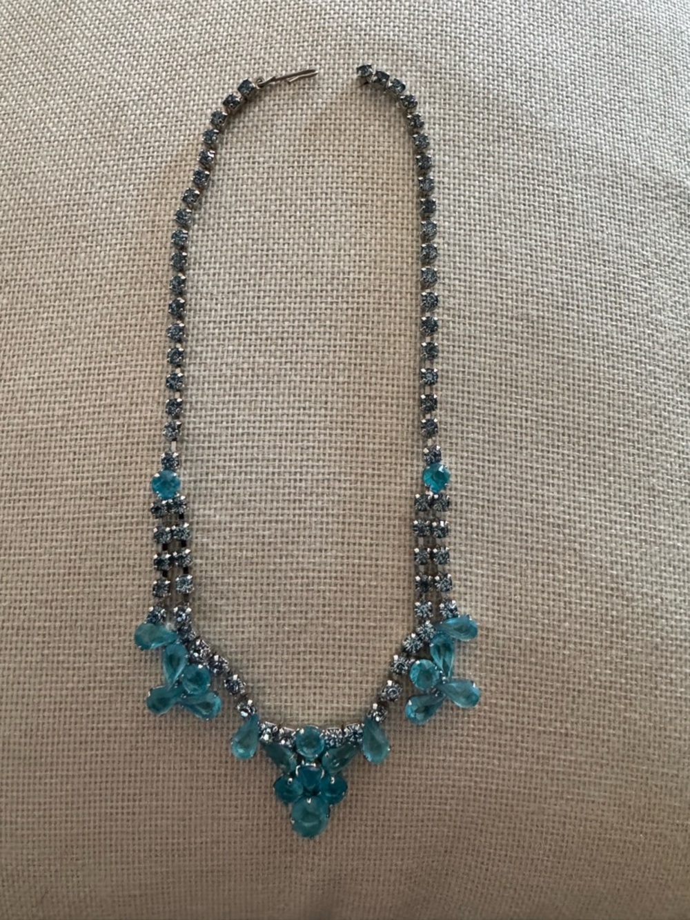 Vintage Estate Blue Rhinestone Statement Necklace
